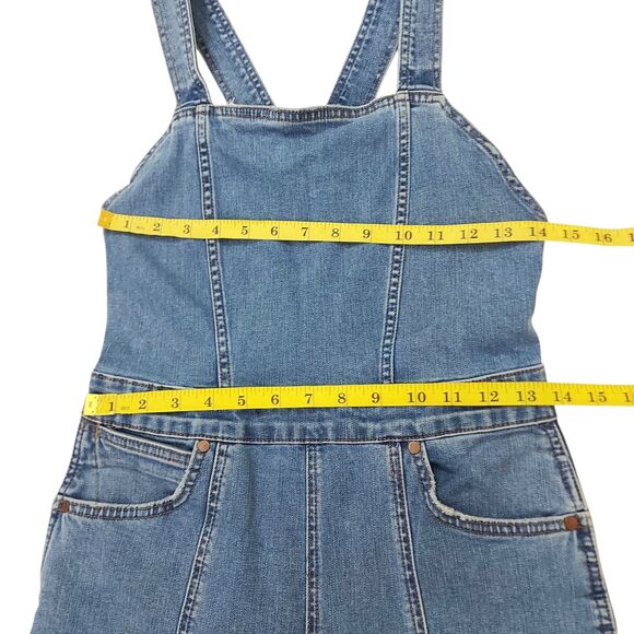 Billabong x Wrangler Sun Western Overalls Womens 26 Blue Raw Hem Stretch Denim - Picture 10 of 13
